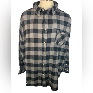 Boulder Creek Trading Co Black-Gray Flannel Plaid Button-Up Shirt Men’s 5XL Big